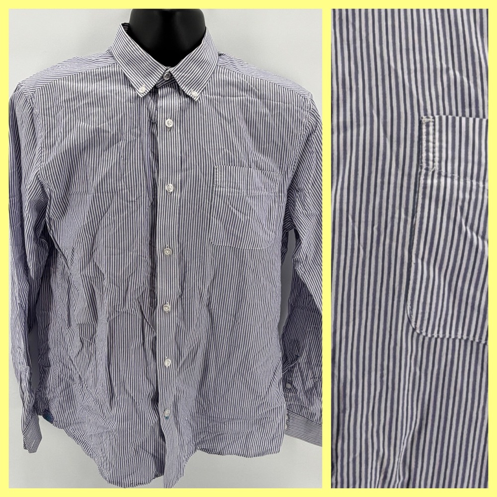 GH Bass & Co Men's M Slim Fit Shirt Premium Monogram Series‎ Blue White Striped